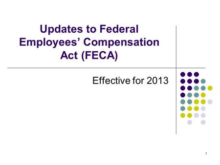 1 Updates to Federal Employees’ Compensation Act (FECA) Effective for 2013.