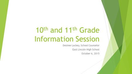 10 th and 11 th Grade Information Session Desiree Lackey, School Counselor East Lincoln High School October 6, 2015.