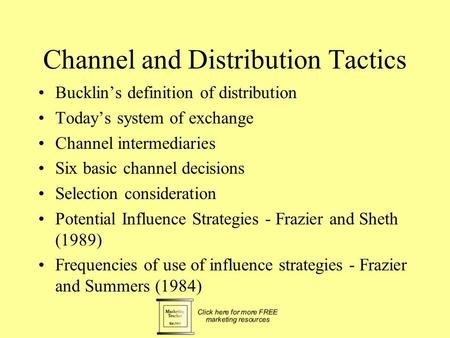 Channel and Distribution Tactics
