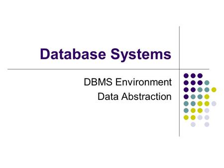 Database Systems DBMS Environment Data Abstraction.