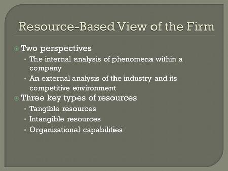 Resource-Based View of the Firm