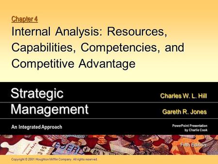 Copyright © 2001 Houghton Mifflin Company. All rights reserved. Chapter 4 Internal Analysis: Resources, Capabilities, Competencies, and Competitive Advantage.
