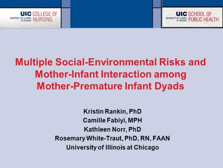 Multiple Social-Environmental Risks and Mother-Infant Interaction among Mother-Premature Infant Dyads Kristin Rankin, PhD Camille Fabiyi, MPH Kathleen.