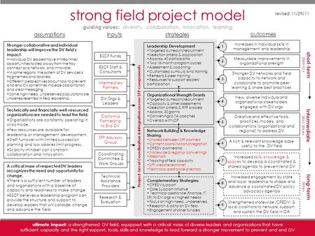 Strong field project [URL]| 1 strong field project model strategies outcomes DV Orgs & Leaders Intermediary Partners Technical Assistance Providers BSCF.