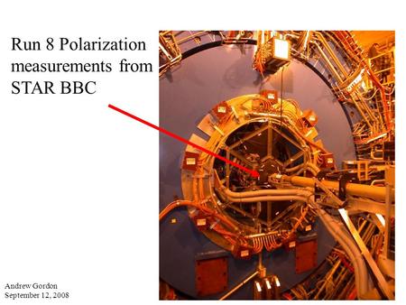 Run 8 Polarization measurements from STAR BBC Andrew Gordon September 12, 2008.