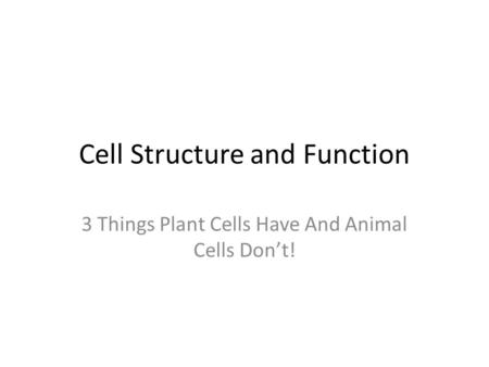 Cell Structure and Function 3 Things Plant Cells Have And Animal Cells Don’t!