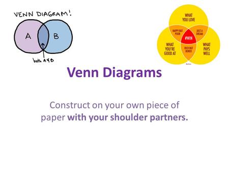Venn Diagrams Construct on your own piece of paper with your shoulder partners.