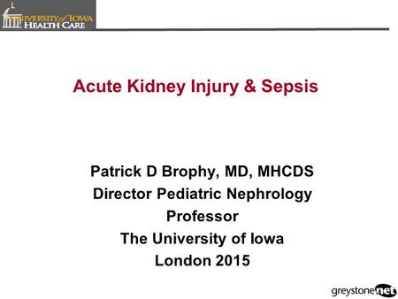 Acute Kidney Injury & Sepsis Patrick D Brophy, MD, MHCDS Director Pediatric Nephrology Professor The University of Iowa London 2015.