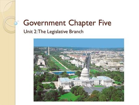 Government Chapter Five Unit 2: The Legislative Branch.