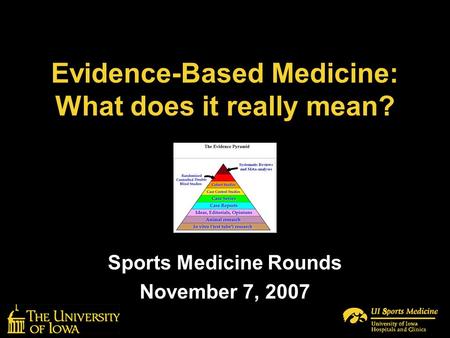 Evidence-Based Medicine: What does it really mean? Sports Medicine Rounds November 7, 2007.