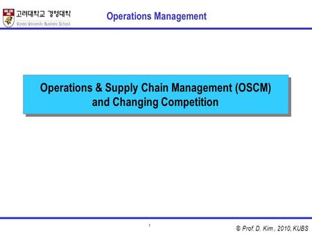 © Prof. D. Kim, 2010, KUBS 1 Operations & Supply Chain Management (OSCM) and Changing Competition Operations Management.