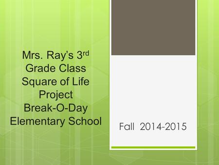 Mrs. Ray’s 3 rd Grade Class Square of Life Project Break-O-Day Elementary School Fall 2014-2015.
