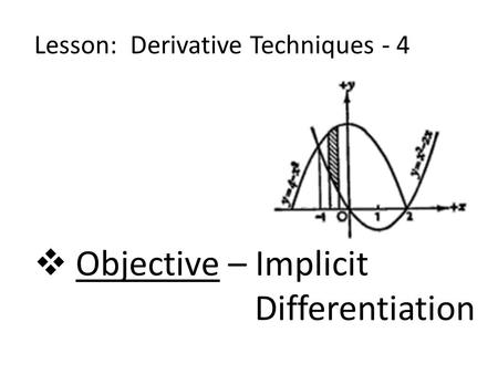 Lesson: Derivative Techniques - 4  Objective – Implicit Differentiation.