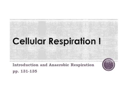 Introduction and Anaerobic Respiration pp. 131-135.