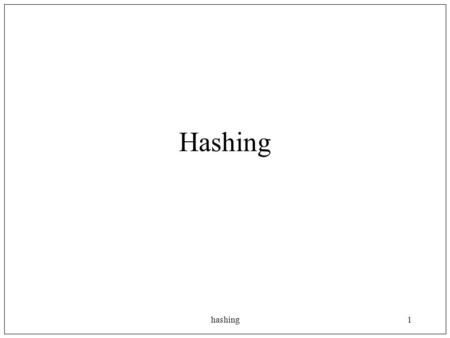 Hashing1 Hashing. hashing2 Observation: We can store a set very easily if we can use its keys as array indices: A: e.g. SEARCH(A,k) return A[k]
