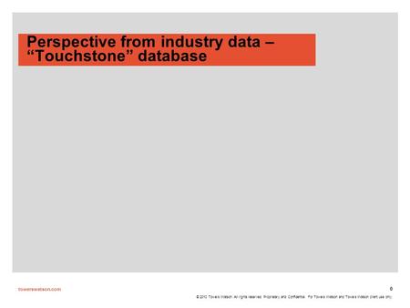 Perspective from industry data – “Touchstone” database towerswatson.com 0 © 2010 Towers Watson. All rights reserved. Proprietary and Confidential. For.