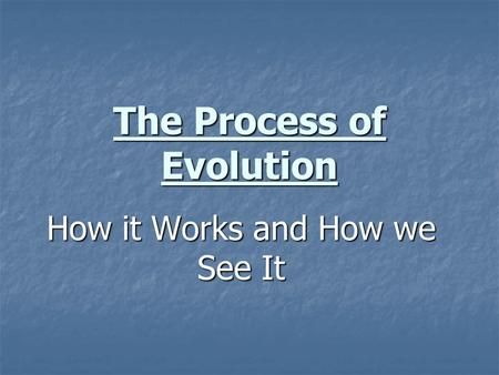 The Process of Evolution How it Works and How we See It.