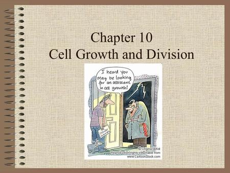 Chapter 10 Cell Growth and Division. Cell Growth Key factors of cell size –Surface area – area around the cell (plasma membrane) –Volume – space inside.