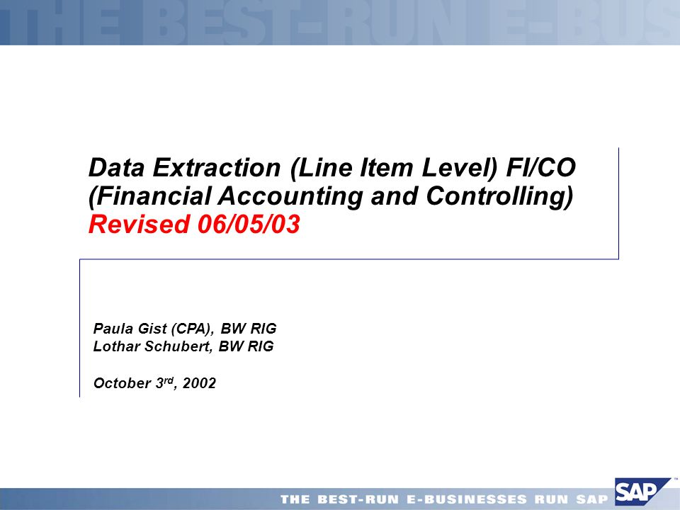 Revised 06/05/03 Paula Gist (CPA), BW RIG Lothar Schubert, BW RIG - ppt  video online download