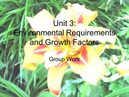 Unit 3: Environmental Requirements and Growth Factors Group Work.