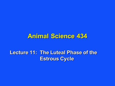Animal Science 434 Lecture 11:The Luteal Phase of the Estrous Cycle.