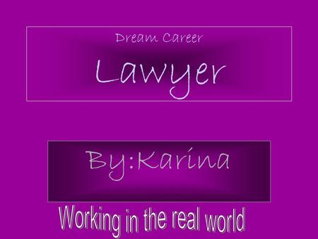 Dream Career Lawyer By:Karina. What they do We do criminal and civil lawsuits, to prepare legal documents, advises clients on legal rights, and practice.