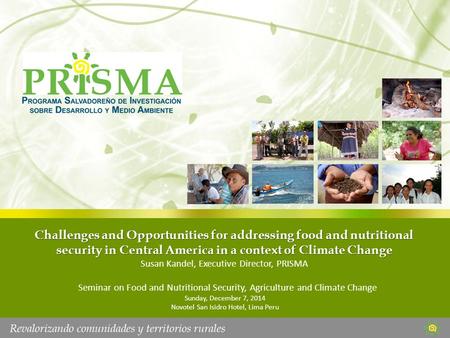 Challenges and Opportunities for addressing food and nutritional security in Central America in a context of Climate Change Susan Kandel, Executive Director,