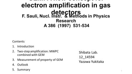 GEM: A new concept for electron amplification in gas detectors Contents 1.Introduction 2.Two-step amplification: MWPC combined with GEM 3.Measurement of.