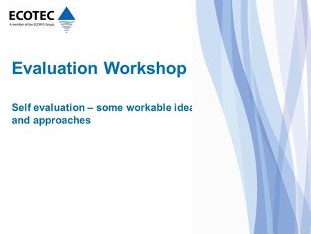 Evaluation Workshop Self evaluation – some workable ideas and approaches.