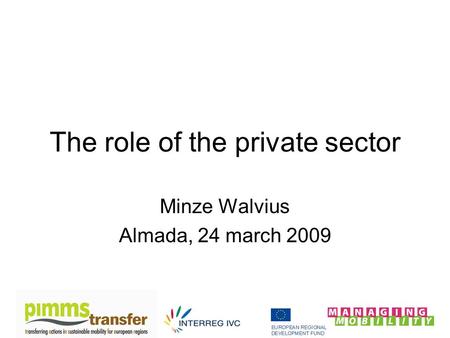 The role of the private sector Minze Walvius Almada, 24 march 2009.