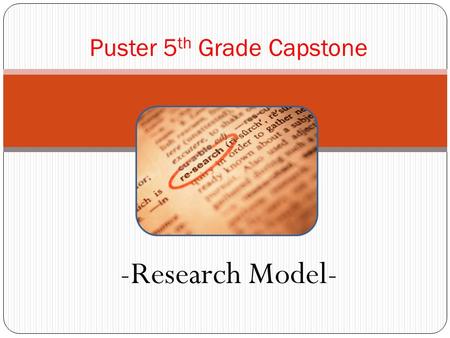 -Research Model- Puster 5 th Grade Capstone. Plan What is my research topic or problem? What do I already know? What questions do I have? What resources.