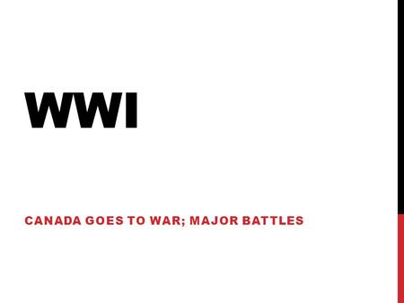 WWI CANADA GOES TO WAR; MAJOR BATTLES. FIRST Let’s check-in.