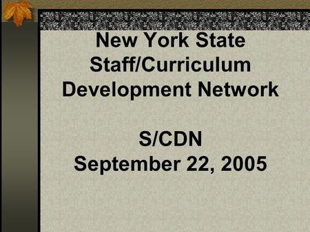 New York State Staff/Curriculum Development Network S/CDN September 22, 2005.