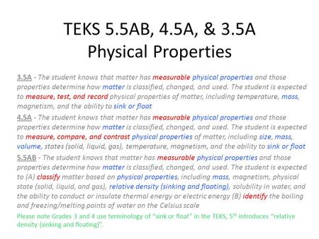 TEKS 5.5AB, 4.5A, & 3.5A Physical Properties