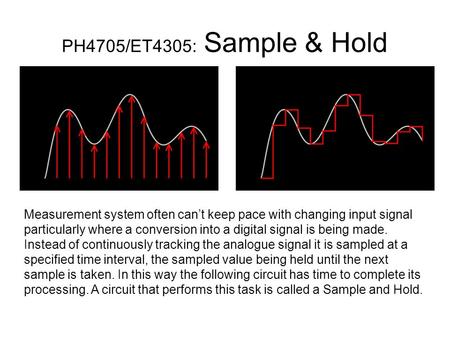 PH4705/ET4305: Sample & Hold Measurement system often can’t keep pace with changing input signal particularly where a conversion into a digital signal.