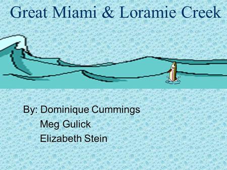 Great Miami & Loramie Creek By: Dominique Cummings Meg Gulick Elizabeth Stein.