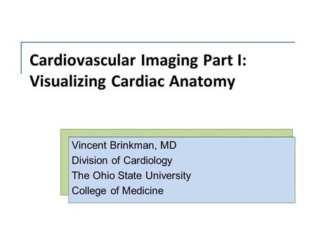 Cardiovascular Imaging Part I: Visualizing Cardiac Anatomy Vincent Brinkman, MD Division of Cardiology The Ohio State University College of Medicine.
