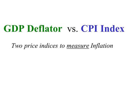 GDP Deflator vs. CPI Index Two price indices to measure Inflation.