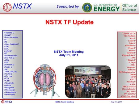NSTX Team Meeting July 21,, 2011 NSTX TF Update NSTX Team Meeting July 21, 2011 NSTX Supported by Culham Sci Ctr U St. Andrews York U Chubu U Fukui U Hiroshima.