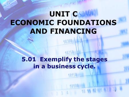 1 UNIT C ECONOMIC FOUNDATIONS AND FINANCING 5.01 Exemplify the stages in a business cycle.