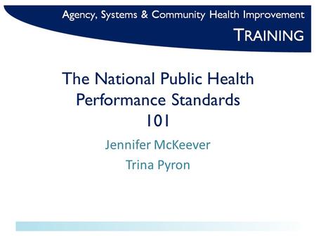 The National Public Health Performance Standards 101 Jennifer McKeever Trina Pyron.