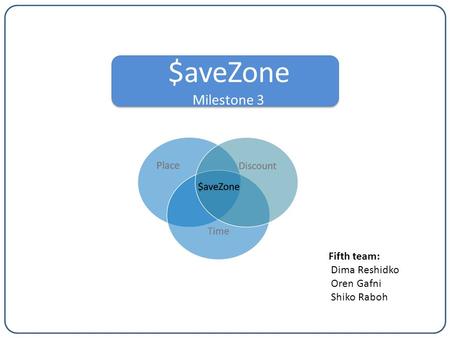 $aveZone Milestone 3 $aveZone Milestone 3 Fifth team: Dima Reshidko Oren Gafni Shiko Raboh.