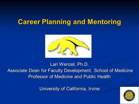 Career Planning and Mentoring Lari Wenzel, Ph.D. Associate Dean for Faculty Development, School of Medicine Associate Dean for Faculty Development, School.