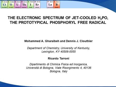 THE ELECTRONIC SPECTRUM OF JET-COOLED H 2 PO, THE PROTOTYPICAL PHOSPHORYL FREE RADICAL Mohammed A. Gharaibeh and Dennis J. Clouthier Department of Chemistry,