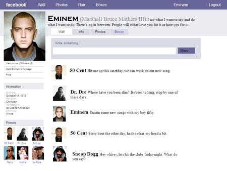 facebook Wall Photos Flair Boxes Eminem Logout