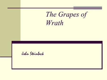 The Grapes of Wrath John Steinbeck. About Steinbeck… Born in Salinas, California in 1902 Finished The Grapes of Wrath in six months; journaled his experience.