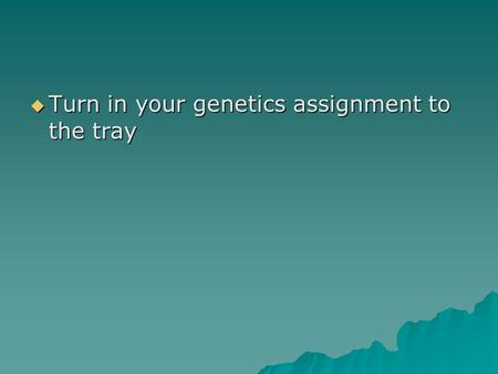  Turn in your genetics assignment to the tray. Other Inheritance Patterns.