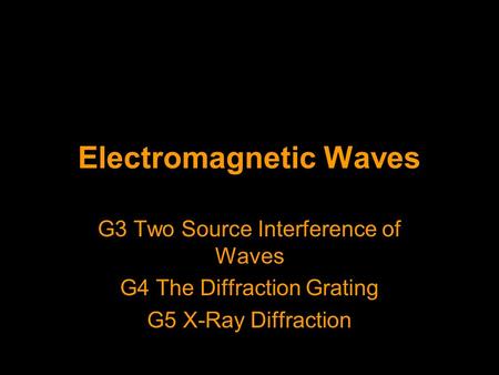 Electromagnetic Waves G3 Two Source Interference of Waves G4 The Diffraction Grating G5 X-Ray Diffraction.