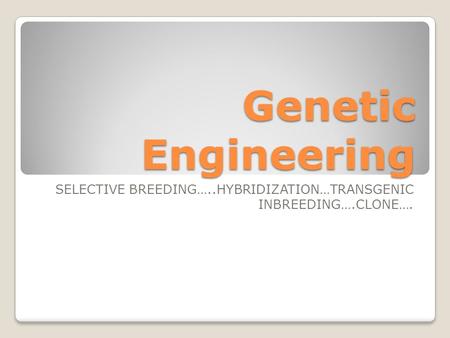 Genetic Engineering SELECTIVE BREEDING…..HYBRIDIZATION…TRANSGENIC INBREEDING….CLONE….