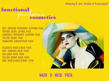 Cosmetics picolance functional MASK & NECK PACK RED - GINSENG OVERNIGHT SLEEPING PACK PEPTIDE ULTRA LIFTING PACK SANSHUYU OVERNIGHT SLEEPING PACK YELLOW.